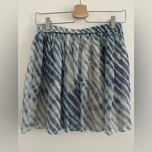 Club Monaco 100% Silk Mini Skirt Small Blue & White Marble Striped tie dye
